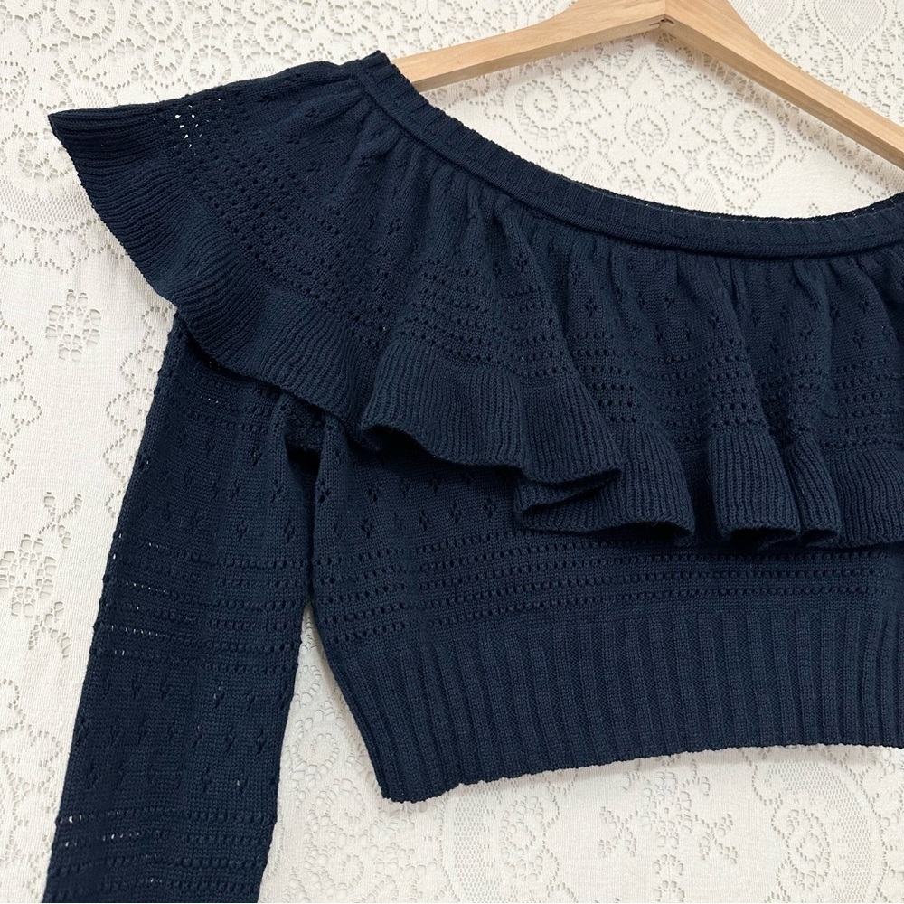 LoveShackFancy Rory Off the Shoulder Knit Ruffle Sweater - Picture 8 of 15
